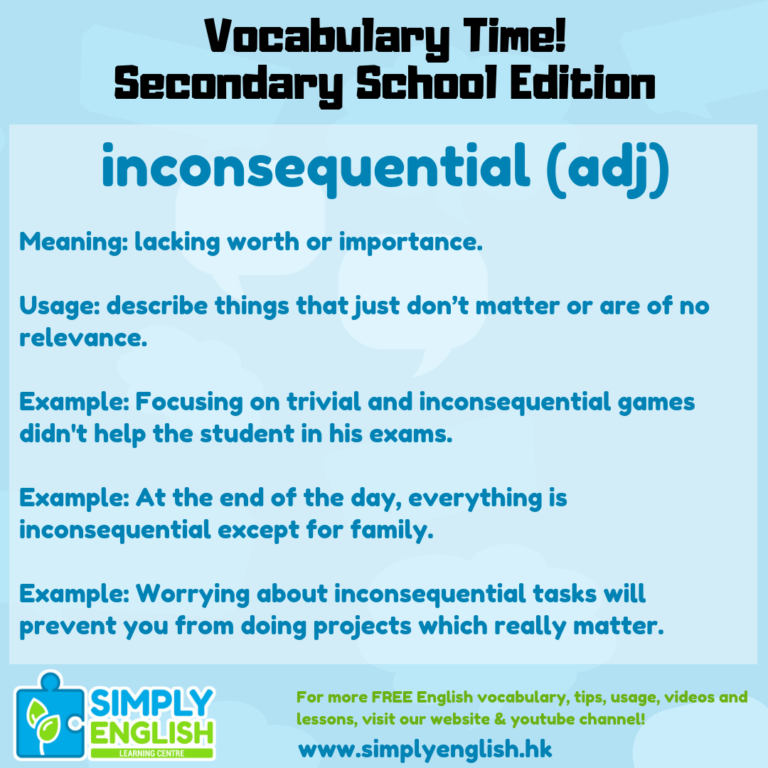 Simply English Learning Centre - Vocabulary Time - Here we go over the word inconsequential.