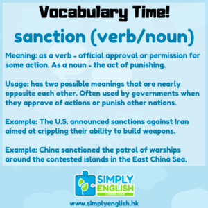 Simply English Learning Centre - Vocabulary Time - Here we go over the word sanction