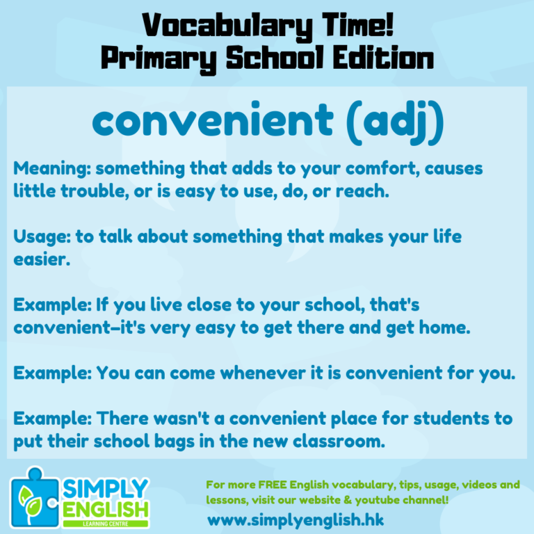 Simply English Learning Centre - Vocabulary Time - Here we go over the word convenient.